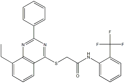 2-[(8-ethyl-2-phenyl-4-quinazolinyl)sulfanyl]-N-[2-(trifluoromethyl)phenyl]acetamide Struktur