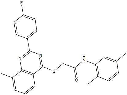 N-(2,5-dimethylphenyl)-2-{[2-(4-fluorophenyl)-8-methyl-4-quinazolinyl]sulfanyl}acetamide Struktur