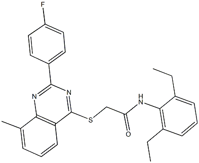 N-(2,6-diethylphenyl)-2-{[2-(4-fluorophenyl)-8-methyl-4-quinazolinyl]sulfanyl}acetamide Struktur