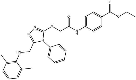 ethyl 4-{[({5-[(2,6-dimethylanilino)methyl]-4-phenyl-4H-1,2,4-triazol-3-yl}sulfanyl)acetyl]amino}benzoate Struktur