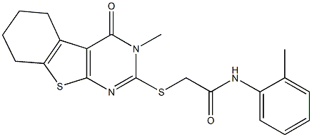 2-[(3-methyl-4-oxo-3,4,5,6,7,8-hexahydro[1]benzothieno[2,3-d]pyrimidin-2-yl)sulfanyl]-N-(2-methylphenyl)acetamide Struktur