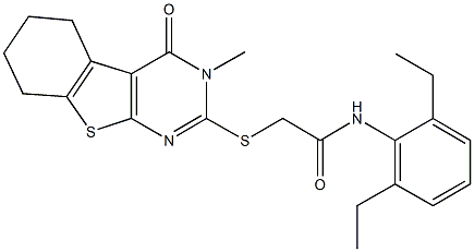 N-(2,6-diethylphenyl)-2-[(3-methyl-4-oxo-3,4,5,6,7,8-hexahydro[1]benzothieno[2,3-d]pyrimidin-2-yl)sulfanyl]acetamide Struktur