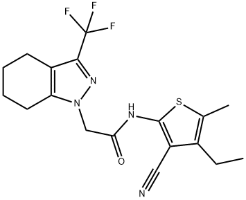 N-(3-cyano-4-ethyl-5-methyl-2-thienyl)-2-[3-(trifluoromethyl)-4,5,6,7-tetrahydro-1H-indazol-1-yl]acetamide Struktur