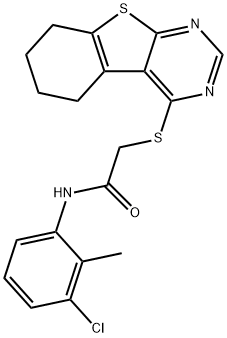 N-(3-chloro-2-methylphenyl)-2-(5,6,7,8-tetrahydro[1]benzothieno[2,3-d]pyrimidin-4-ylsulfanyl)acetamide Struktur