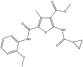 methyl 2-[(cyclopropylcarbonyl)amino]-4-methyl-5-({[2-(methyloxy)phenyl]amino}carbonyl)thiophene-3-carboxylate Struktur