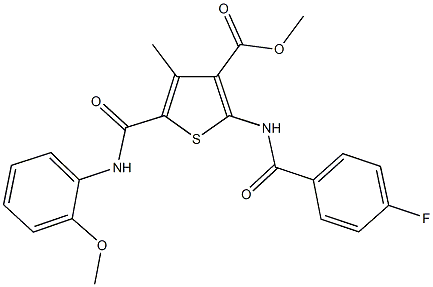 methyl 2-{[(4-fluorophenyl)carbonyl]amino}-4-methyl-5-({[2-(methyloxy)phenyl]amino}carbonyl)thiophene-3-carboxylate Struktur