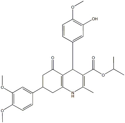 isopropyl 7-(3,4-dimethoxyphenyl)-4-(3-hydroxy-4-methoxyphenyl)-2-methyl-5-oxo-1,4,5,6,7,8-hexahydro-3-quinolinecarboxylate Struktur