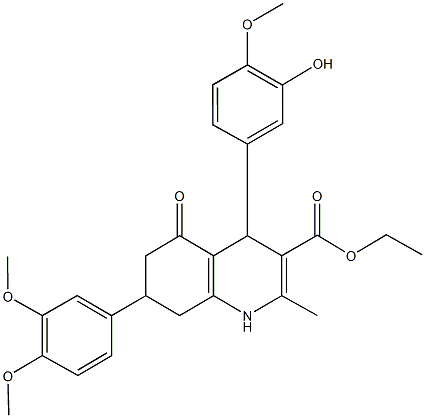 ethyl 7-[3,4-bis(methyloxy)phenyl]-4-[3-hydroxy-4-(methyloxy)phenyl]-2-methyl-5-oxo-1,4,5,6,7,8-hexahydroquinoline-3-carboxylate Struktur