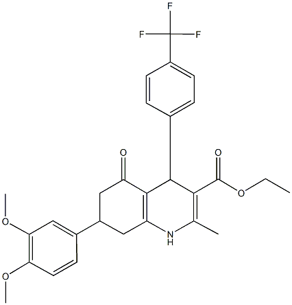 ethyl 7-(3,4-dimethoxyphenyl)-2-methyl-5-oxo-4-[4-(trifluoromethyl)phenyl]-1,4,5,6,7,8-hexahydro-3-quinolinecarboxylate Struktur