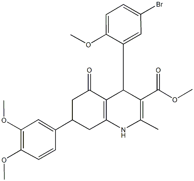 methyl 4-(5-bromo-2-methoxyphenyl)-7-(3,4-dimethoxyphenyl)-2-methyl-5-oxo-1,4,5,6,7,8-hexahydro-3-quinolinecarboxylate Struktur