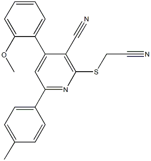 2-[(cyanomethyl)sulfanyl]-4-(2-methoxyphenyl)-6-(4-methylphenyl)nicotinonitrile Struktur