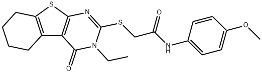 2-[(3-ethyl-4-oxo-3,4,5,6,7,8-hexahydro[1]benzothieno[2,3-d]pyrimidin-2-yl)sulfanyl]-N-(4-methoxyphenyl)acetamide Struktur