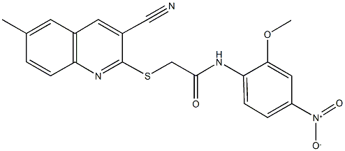 2-[(3-cyano-6-methylquinolin-2-yl)sulfanyl]-N-[4-nitro-2-(methyloxy)phenyl]acetamide Struktur