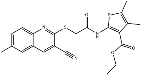 ethyl 2-({[(3-cyano-6-methyl-2-quinolinyl)sulfanyl]acetyl}amino)-4,5-dimethyl-3-thiophenecarboxylate Struktur