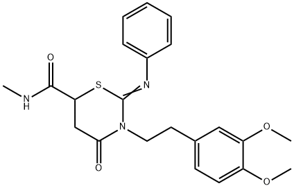 3-[2-(3,4-dimethoxyphenyl)ethyl]-N-methyl-4-oxo-2-(phenylimino)-1,3-thiazinane-6-carboxamide Struktur