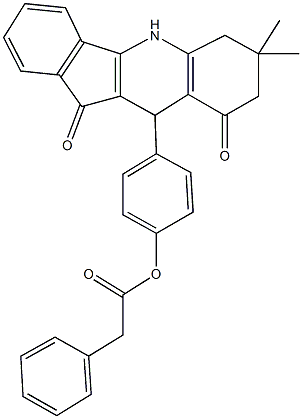 4-(7,7-dimethyl-9,11-dioxo-6,7,8,9,10,11-hexahydro-5H-indeno[1,2-b]quinolin-10-yl)phenyl phenylacetate Struktur