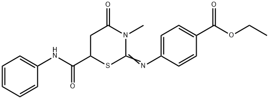 ethyl 4-{[6-(anilinocarbonyl)-3-methyl-4-oxo-1,3-thiazinan-2-ylidene]amino}benzoate Struktur