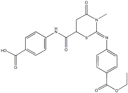 4-{[(2-{[4-(ethoxycarbonyl)phenyl]imino}-3-methyl-4-oxo-1,3-thiazinan-6-yl)carbonyl]amino}benzoic acid Struktur