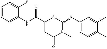 2-[(3,4-dimethylphenyl)imino]-N-(2-fluorophenyl)-3-methyl-4-oxo-1,3-thiazinane-6-carboxamide Struktur