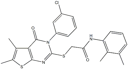 2-{[3-(3-chlorophenyl)-5,6-dimethyl-4-oxo-3,4-dihydrothieno[2,3-d]pyrimidin-2-yl]sulfanyl}-N-(2,3-dimethylphenyl)acetamide Struktur