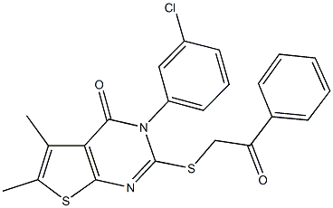 3-(3-chlorophenyl)-5,6-dimethyl-2-[(2-oxo-2-phenylethyl)sulfanyl]thieno[2,3-d]pyrimidin-4(3H)-one Struktur