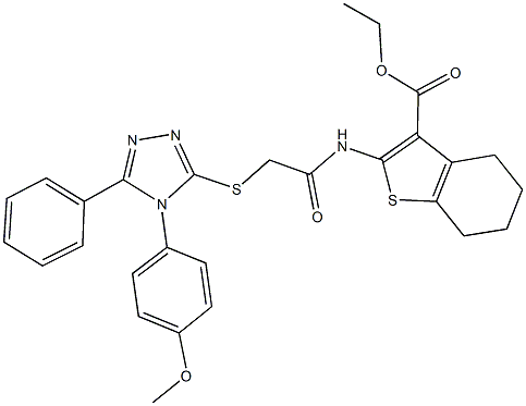 ethyl 2-[({[4-(4-methoxyphenyl)-5-phenyl-4H-1,2,4-triazol-3-yl]sulfanyl}acetyl)amino]-4,5,6,7-tetrahydro-1-benzothiophene-3-carboxylate Struktur