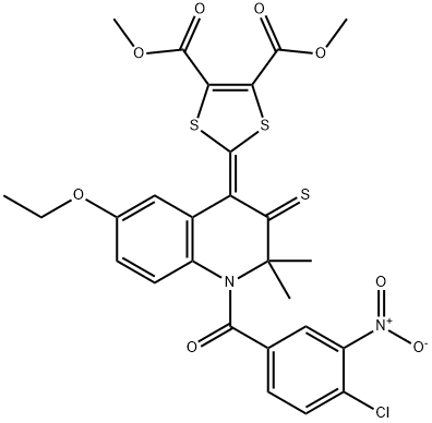 dimethyl 2-(1-{4-chloro-3-nitrobenzoyl}-6-ethoxy-2,2-dimethyl-3-thioxo-2,3-dihydro-4(1H)-quinolinylidene)-1,3-dithiole-4,5-dicarboxylate Struktur