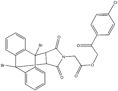 2-(4-chlorophenyl)-2-oxoethyl (1,8-dibromo-16,18-dioxo-17-azapentacyclo[6.6.5.0~2,7~.0~9,14~.0~15,19~]nonadeca-2,4,6,9,11,13-hexaen-17-yl)acetate Struktur