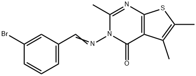 3-[(3-bromobenzylidene)amino]-2,5,6-trimethylthieno[2,3-d]pyrimidin-4(3H)-one Struktur