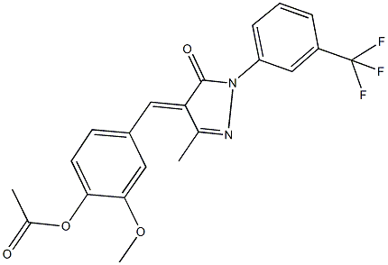 2-methoxy-4-({3-methyl-5-oxo-1-[3-(trifluoromethyl)phenyl]-1,5-dihydro-4H-pyrazol-4-ylidene}methyl)phenyl acetate Struktur