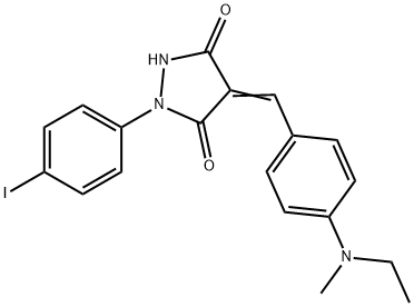 4-{4-[ethyl(methyl)amino]benzylidene}-1-(4-iodophenyl)-3,5-pyrazolidinedione Struktur