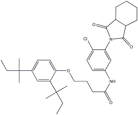 4-{[2,4-bis(1,1-dimethylpropyl)phenyl]oxy}-N-[4-chloro-3-(1,3-dioxooctahydro-2H-isoindol-2-yl)phenyl]butanamide Struktur