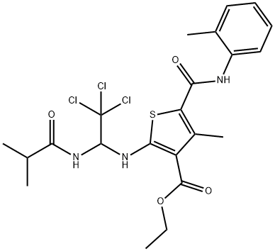 ethyl 4-methyl-5-(2-toluidinocarbonyl)-2-{[2,2,2-trichloro-1-(isobutyrylamino)ethyl]amino}-3-thiophenecarboxylate Struktur