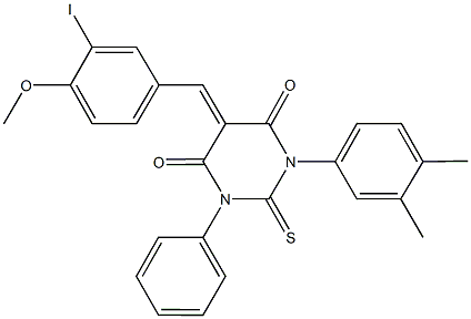 1-(3,4-dimethylphenyl)-5-(3-iodo-4-methoxybenzylidene)-3-phenyl-2-thioxodihydro-4,6(1H,5H)-pyrimidinedione Struktur