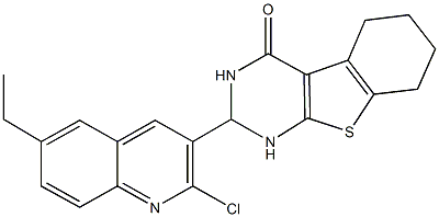 2-(2-chloro-6-ethyl-3-quinolinyl)-2,3,5,6,7,8-hexahydro[1]benzothieno[2,3-d]pyrimidin-4(1H)-one Struktur