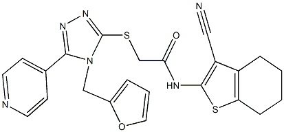 N-(3-cyano-4,5,6,7-tetrahydro-1-benzothien-2-yl)-2-{[4-(furan-2-ylmethyl)-5-pyridin-4-yl-4H-1,2,4-triazol-3-yl]sulfanyl}acetamide Struktur