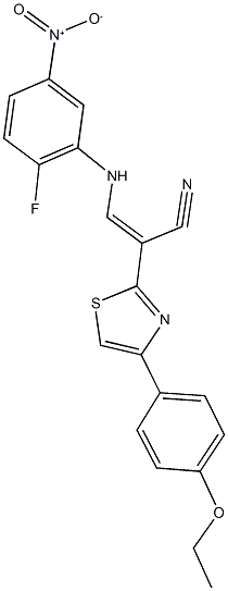 2-[4-(4-ethoxyphenyl)-1,3-thiazol-2-yl]-3-{2-fluoro-5-nitroanilino}acrylonitrile Struktur