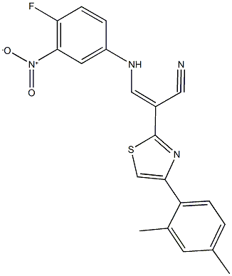 2-[4-(2,4-dimethylphenyl)-1,3-thiazol-2-yl]-3-{4-fluoro-3-nitroanilino}acrylonitrile Struktur