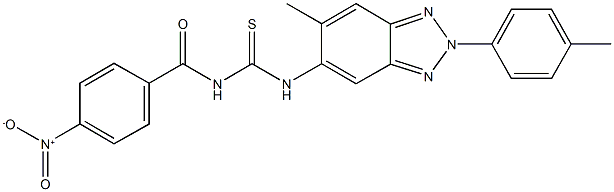 N-{4-nitrobenzoyl}-N'-[6-methyl-2-(4-methylphenyl)-2H-1,2,3-benzotriazol-5-yl]thiourea Struktur