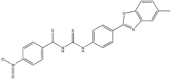 N-{4-nitrobenzoyl}-N'-[4-(5-methyl-1,3-benzoxazol-2-yl)phenyl]thiourea Struktur