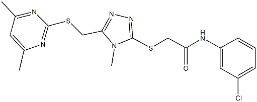 N-(3-chlorophenyl)-2-[(5-{[(4,6-dimethyl-2-pyrimidinyl)sulfanyl]methyl}-4-methyl-4H-1,2,4-triazol-3-yl)sulfanyl]acetamide Struktur