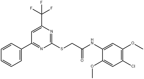 N-(4-chloro-2,5-dimethoxyphenyl)-2-{[4-phenyl-6-(trifluoromethyl)-2-pyrimidinyl]sulfanyl}acetamide Struktur