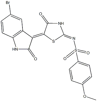 N-[5-(5-bromo-2-oxo-1,2-dihydro-3H-indol-3-ylidene)-4-oxo-1,3-thiazolidin-2-ylidene]-4-methoxybenzenesulfonamide Struktur