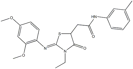 2-{2-[(2,4-dimethoxyphenyl)imino]-3-ethyl-4-oxo-1,3-thiazolidin-5-yl}-N-(3-methylphenyl)acetamide Struktur