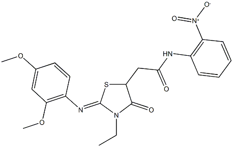 2-{2-[(2,4-dimethoxyphenyl)imino]-3-ethyl-4-oxo-1,3-thiazolidin-5-yl}-N-{2-nitrophenyl}acetamide Struktur