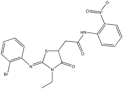 2-{2-[(2-bromophenyl)imino]-3-ethyl-4-oxo-1,3-thiazolidin-5-yl}-N-{2-nitrophenyl}acetamide Struktur