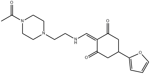 2-({[2-(4-acetyl-1-piperazinyl)ethyl]amino}methylene)-5-(2-furyl)-1,3-cyclohexanedione Struktur