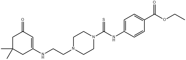 ethyl 4-{[(4-{2-[(5,5-dimethyl-3-oxo-1-cyclohexen-1-yl)amino]ethyl}-1-piperazinyl)carbothioyl]amino}benzoate Struktur