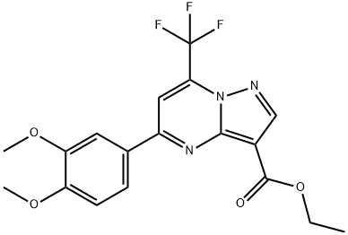 ethyl 5-(3,4-dimethoxyphenyl)-7-(trifluoromethyl)pyrazolo[1,5-a]pyrimidine-3-carboxylate Struktur