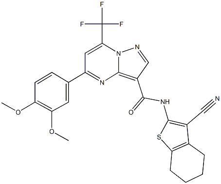 N-(3-cyano-4,5,6,7-tetrahydro-1-benzothien-2-yl)-5-(3,4-dimethoxyphenyl)-7-(trifluoromethyl)pyrazolo[1,5-a]pyrimidine-3-carboxamide Struktur